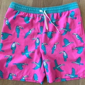 Chubby’s Pink Toucan Print Swim Trunks